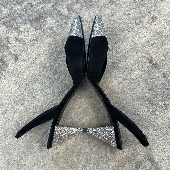 New Stella Luna Silver Glitter Cap Toe Sling Back Heels Black Sz 36 - Picture 8 of 14